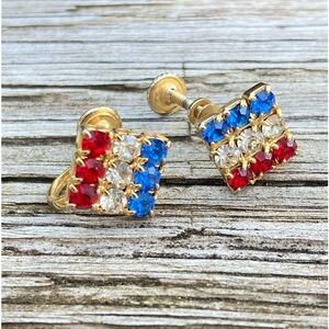Vintage Red White Blue rhinestone screw back earrings Very Patriotic
